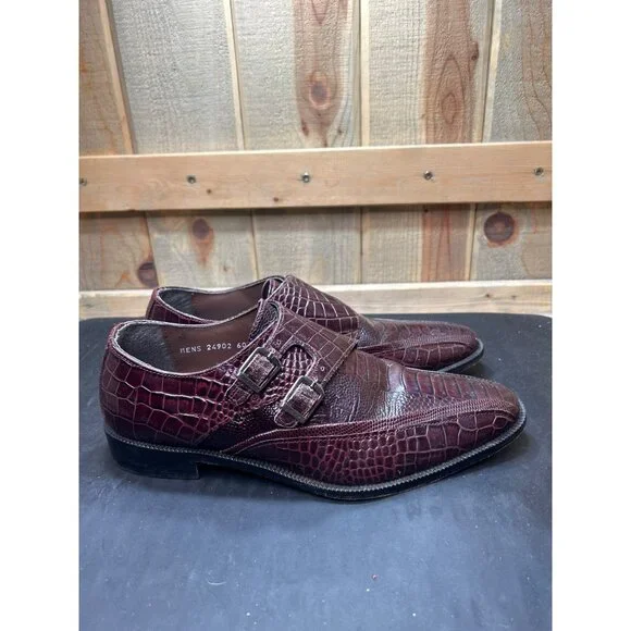 Stacy Adams Mens 8.5M Burgundy Crocodile Print Double Monk Strap Dress Shoes Vintage David Eden Exotic Alligator Burgundy | Mercari main image 2